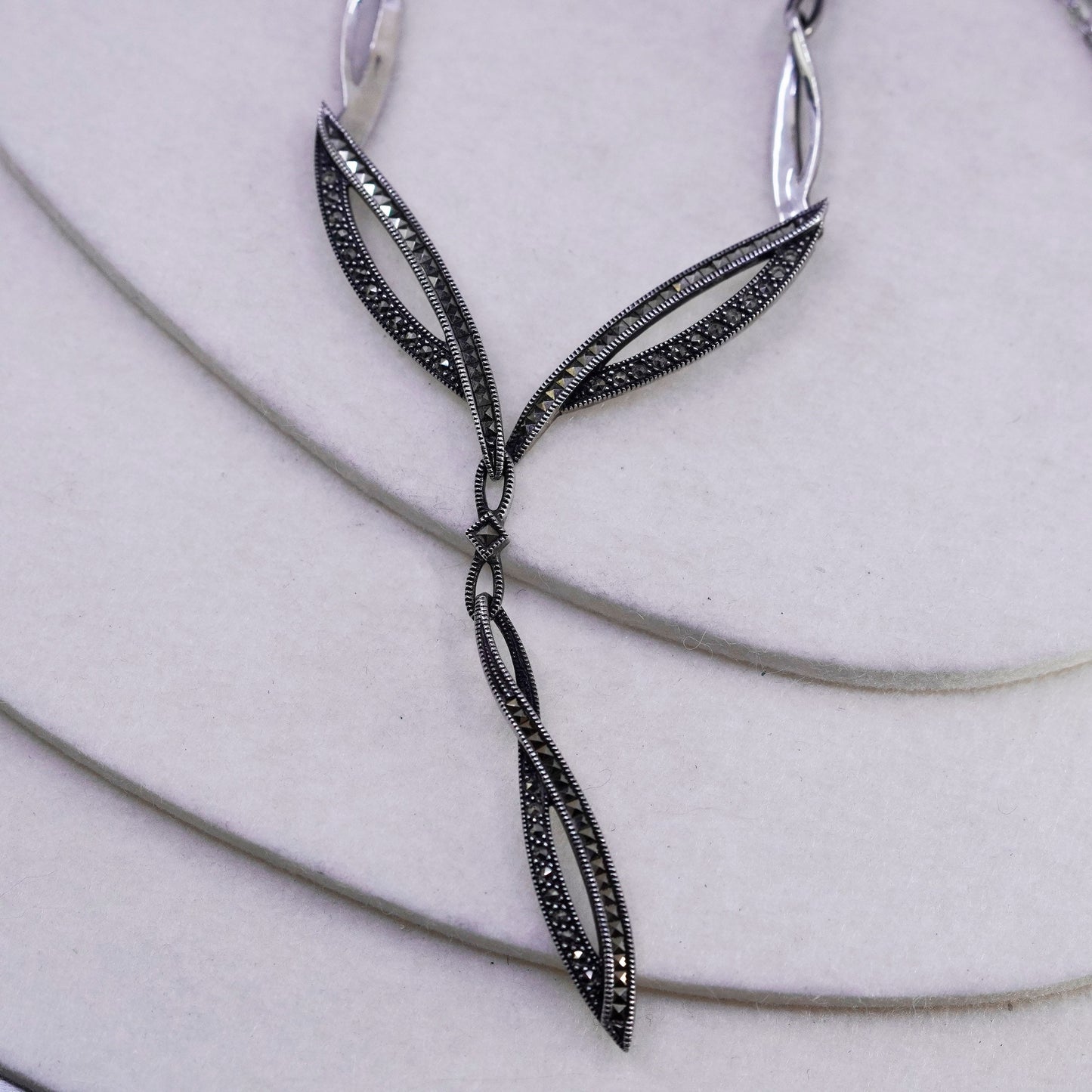 18”, Judith Jack Sterling 925 silver handmade pendant necklace with marquise