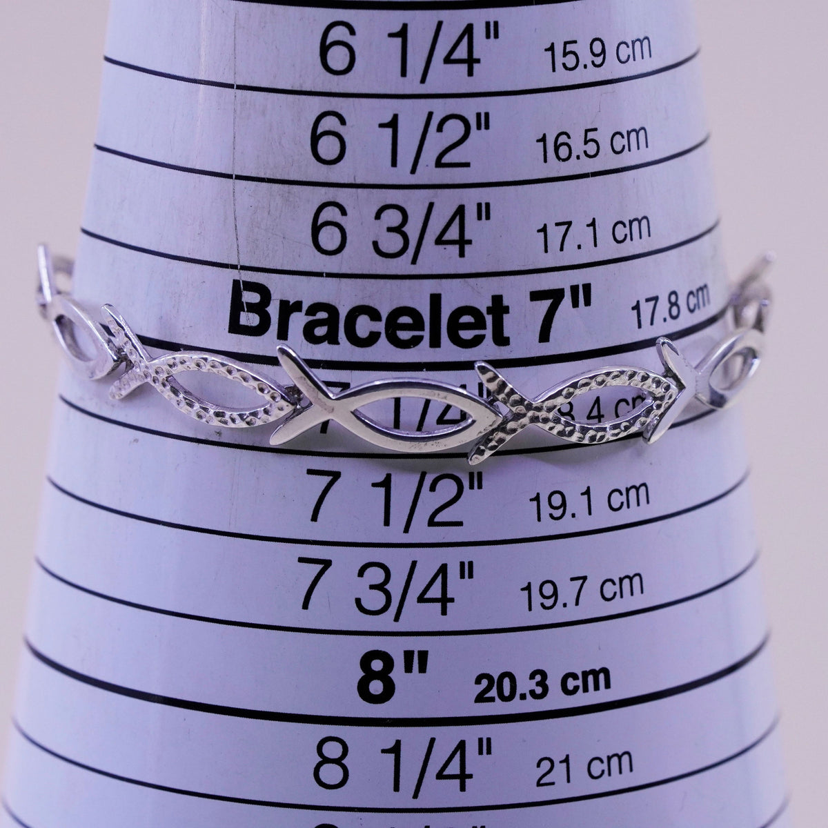 7.25”, Vintage sterling silver handmade bracelet, 925 fish link chain