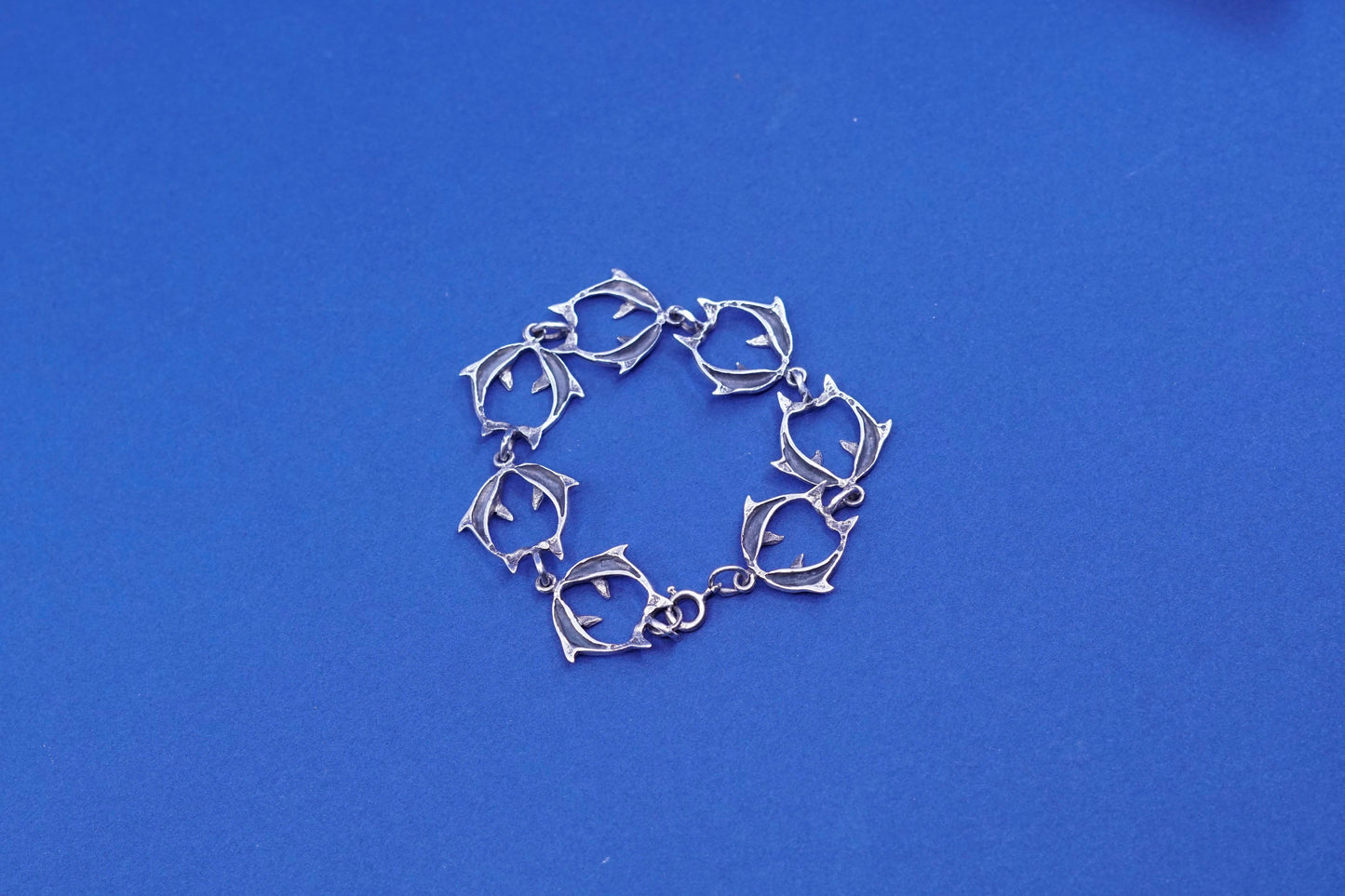 5.75”, vintage Sterling silver handmade bracelet, 925 double dolphin chain