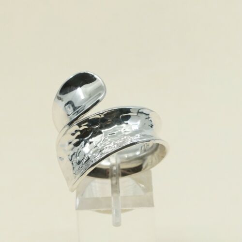 Size Adjustable, Vtg Ribbed Sterling Silver Handmade Ring W/ Hammered Texture