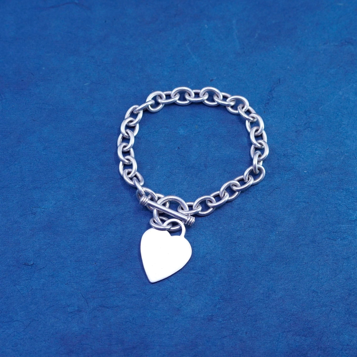 6.75”, Italy Sterling silver handmade bracelet, 925 circle chain heart charm