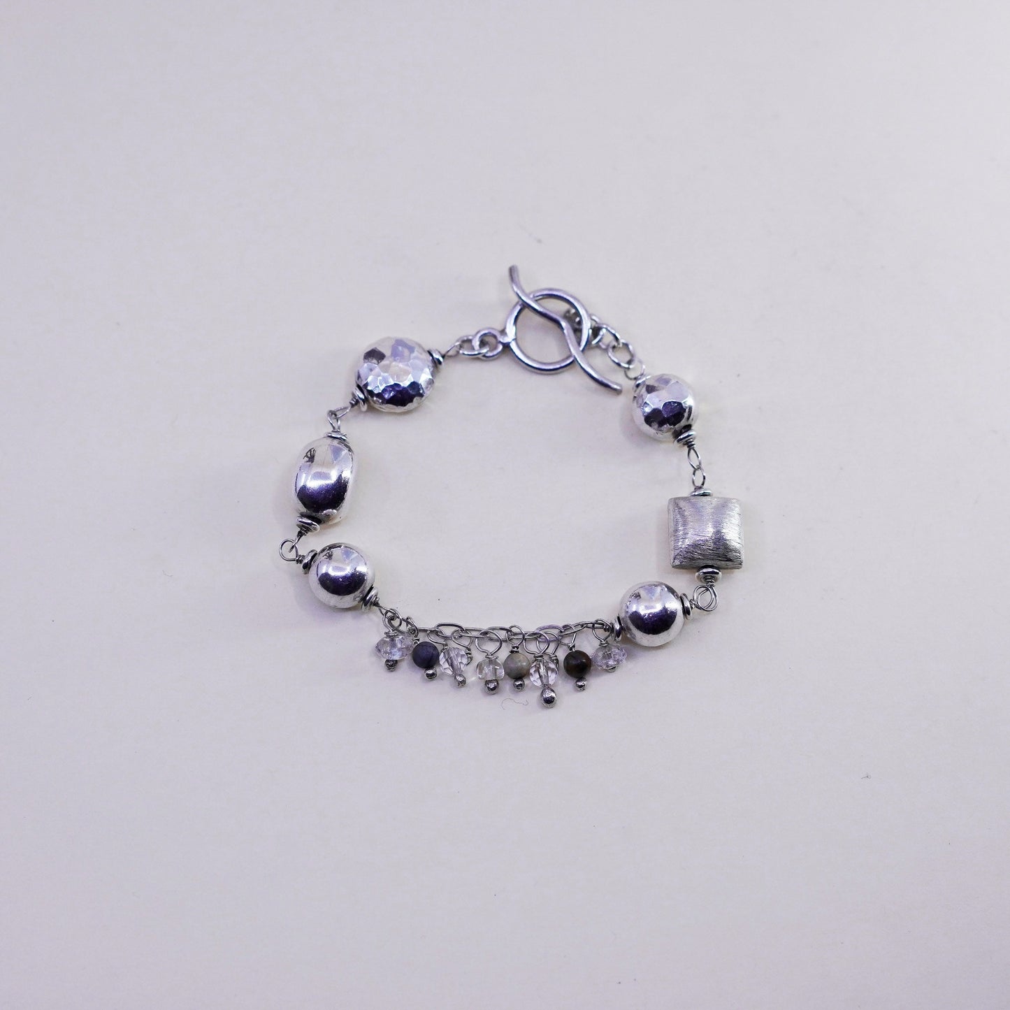 7”, Sterling silver handmade bracelet, 925 cluster crystal beads toggle closure