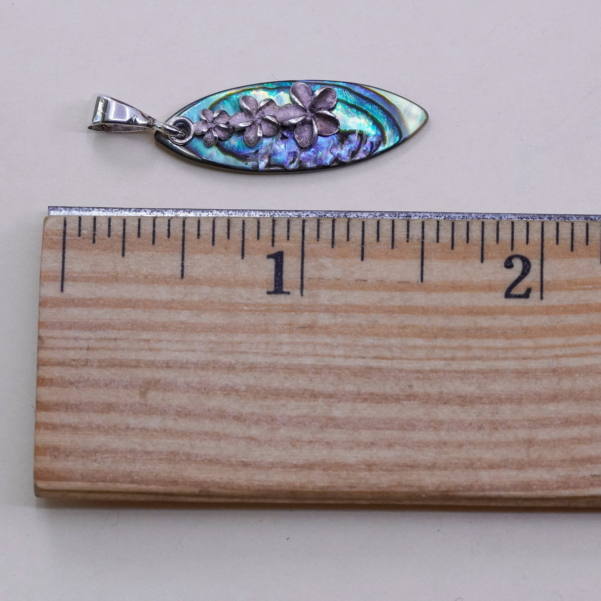 Vintage AIC Sterling 925 silver handmade plumeria flower pendant with abalone