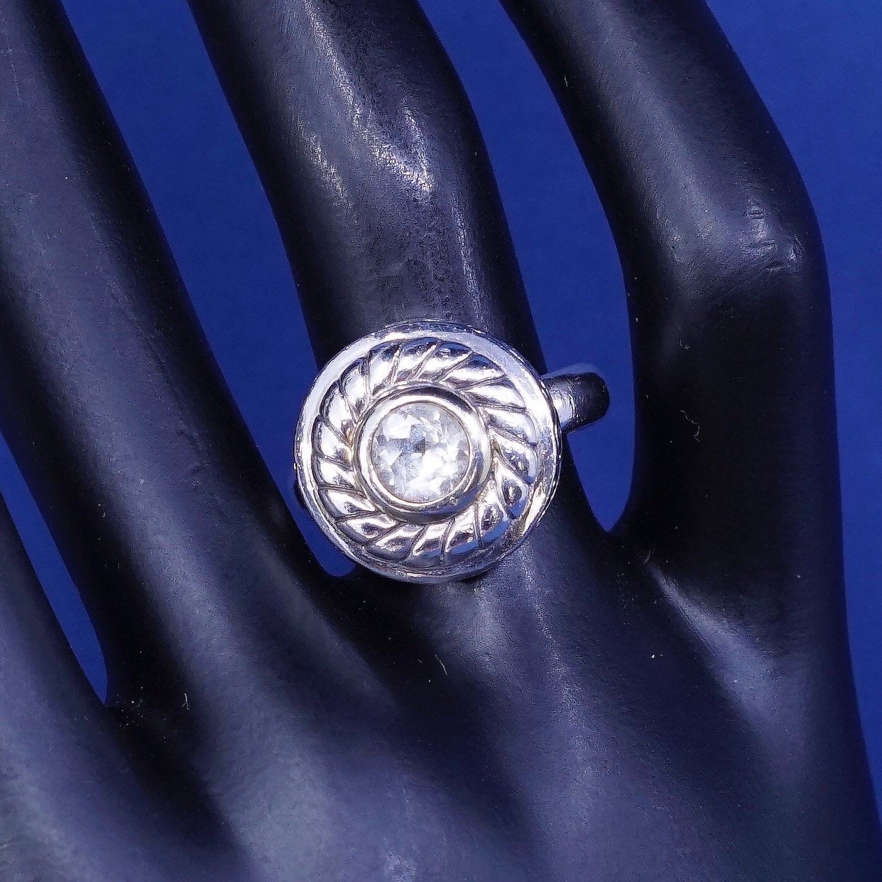 Size 7.25, vtg Brighton sayan Sterling silver handmade ring, 925 ring w/ cz