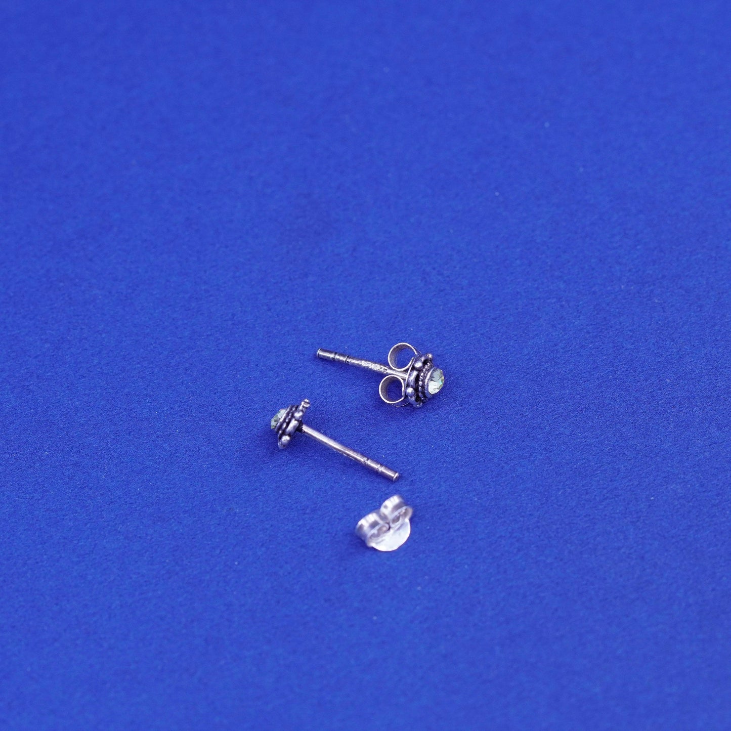 Vintage Sterling silver handmade earrings, 925 flower studs with cz