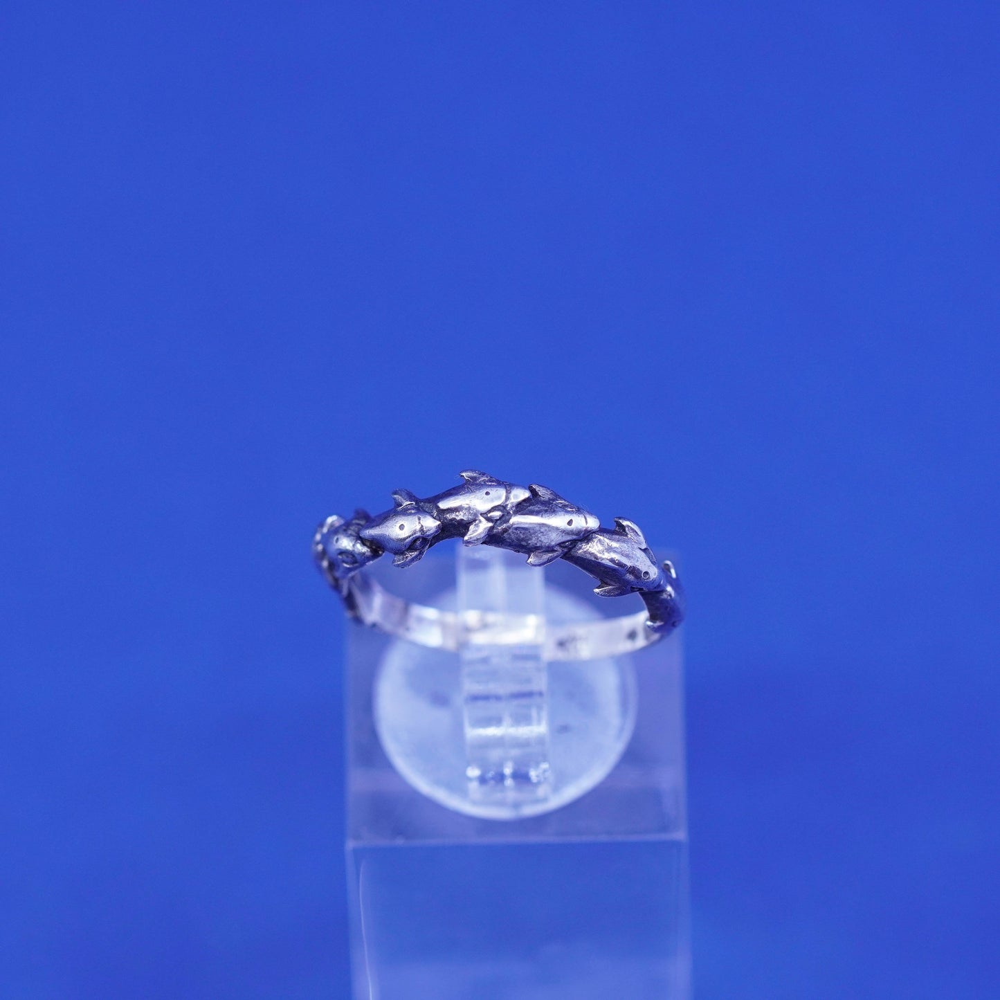 Size 8, vintage sterling silver handmade ring, 925 dolphin wrap band