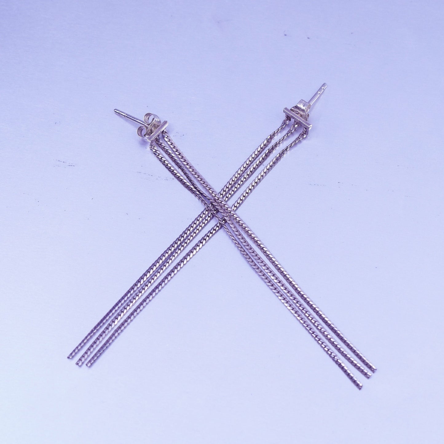 3”, Vintage Sterling 925 silver handmade curb chain fringe earrings