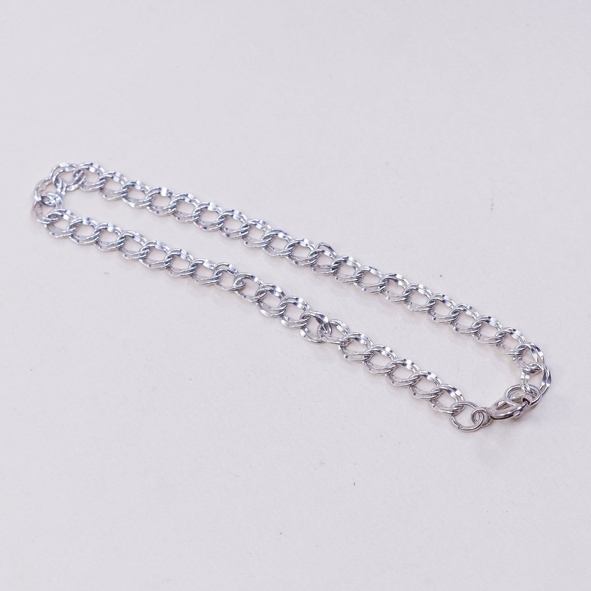 7”, vtg sterling silver double curb link chain, solid 925 silver bracelet
