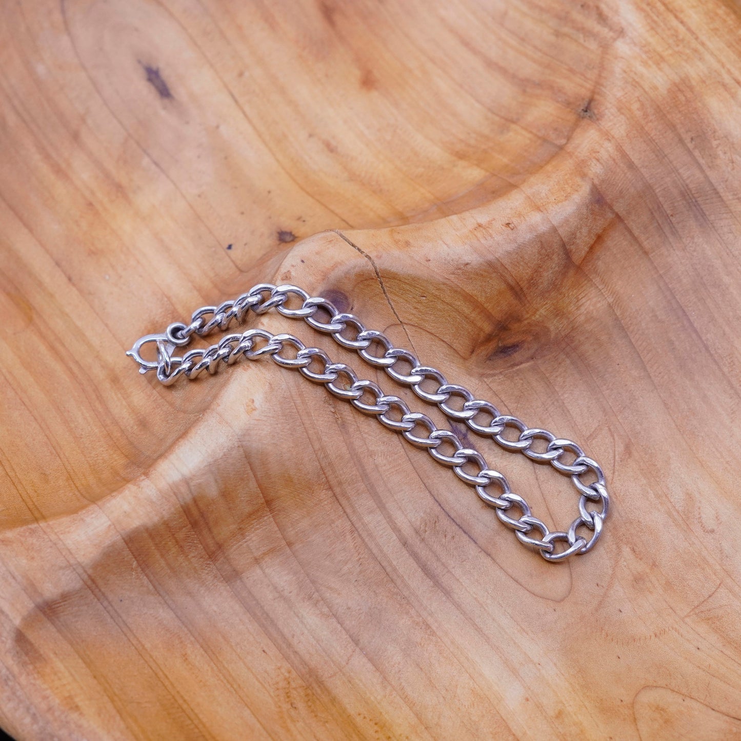 7.5”, 5mm, vintage Sterling silver handmade curb bracelet, 925 charm chain