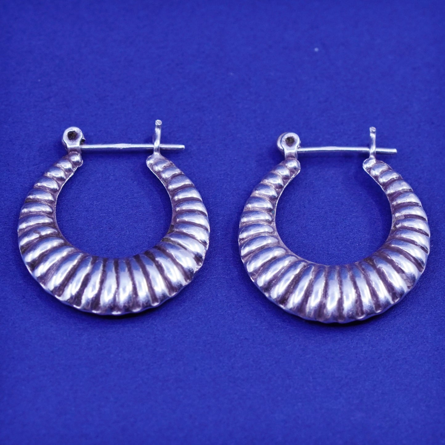 1”, vintage Sterling silver handmade earrings, 925 ribbed hoops