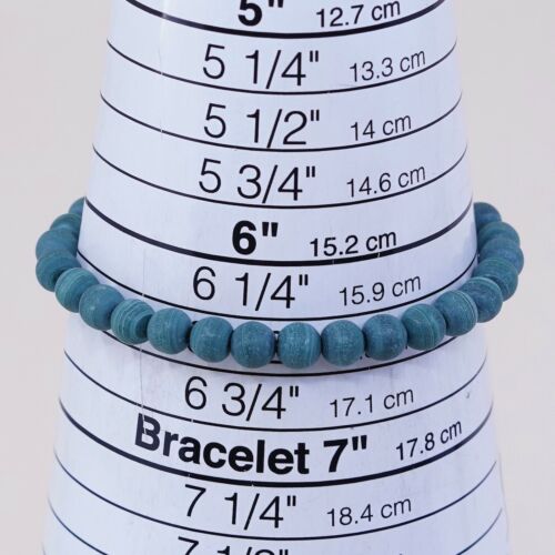 6.5”, Vtg Handmade Malachite Beads Bracelet W/ Elastic Band N 925 Om Aum Tag