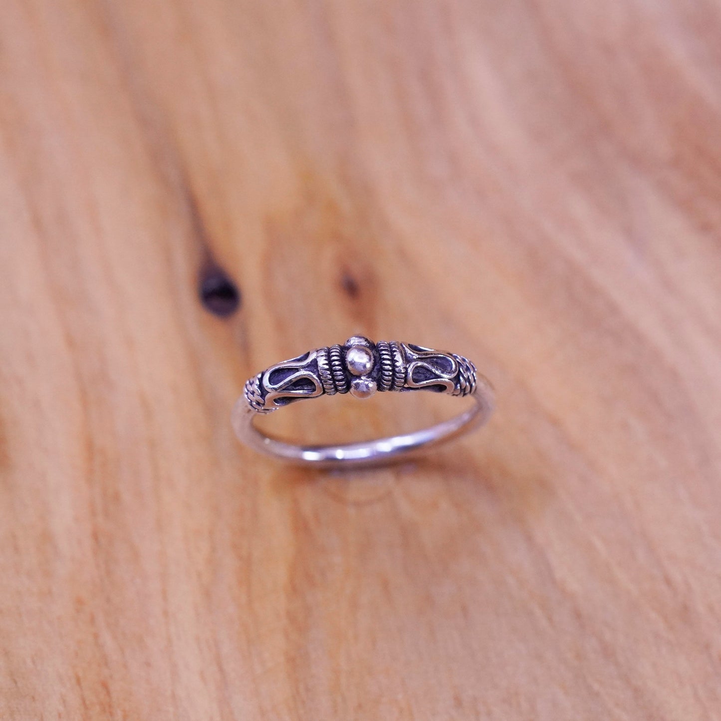 Size 6, vintage sterling silver handmade ring, 925 stackable band wired details