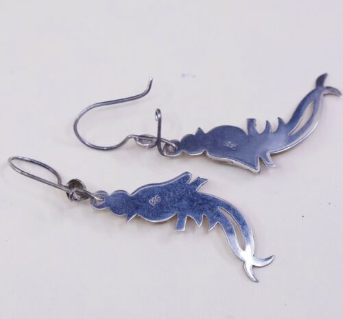 Vintage Southwestern handmade Sterling 925 Silver Peacock Earrings W/ Jade