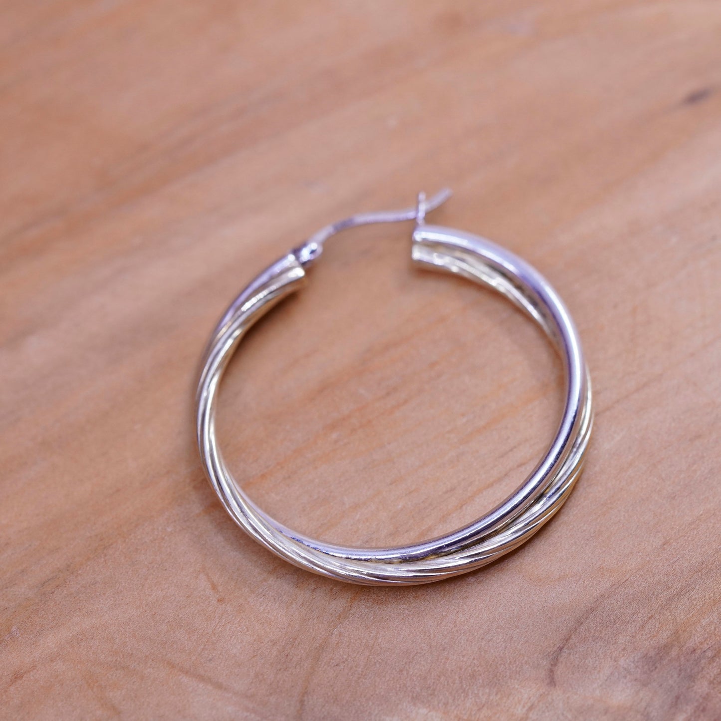1.5”, two tone Sterling silver handmade earrings, 925 silver entwined circle