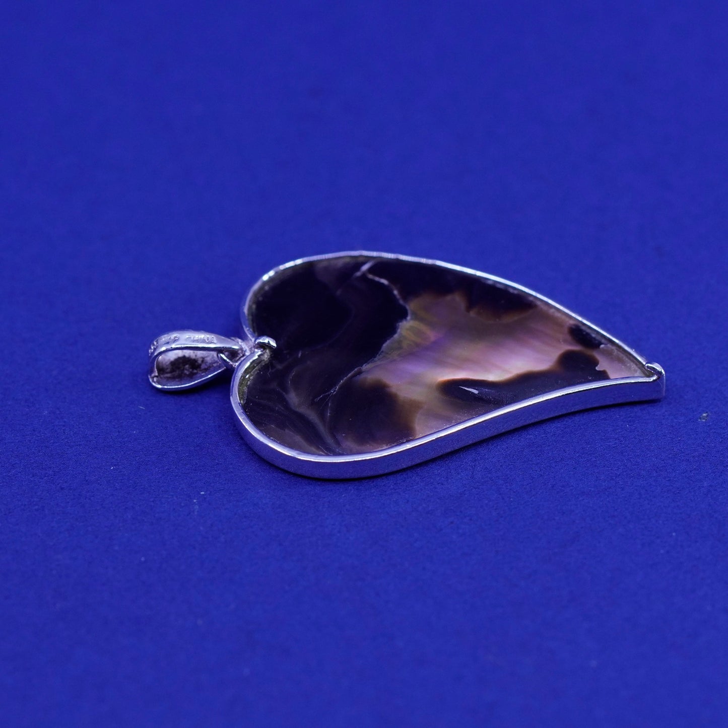 Vintage mexico Sterling silver handmade pendant, 925 heart abalone citrine