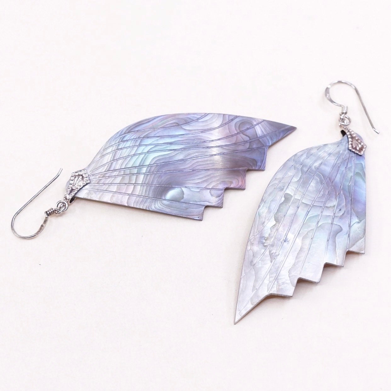 sterling silver handmade earrings, 925 hooks w/ wing shaped abalone