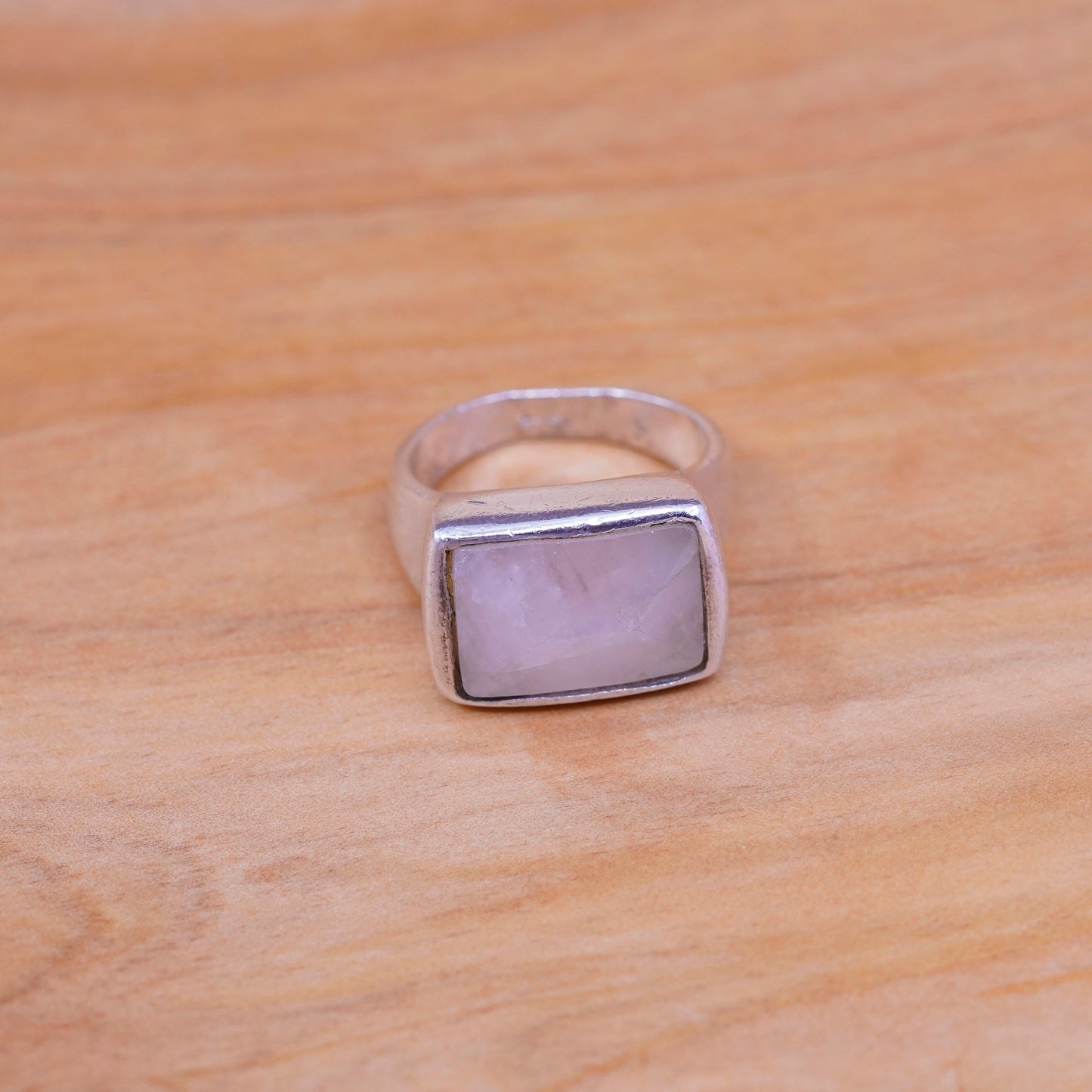Size 7.75, vintage sterling 925 silver handmade ring with square moonstone
