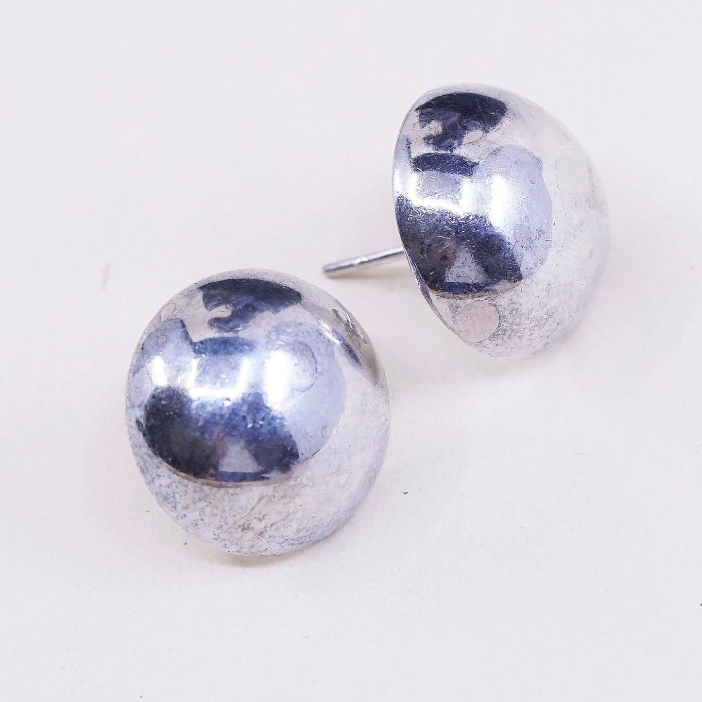 0.5”, Vintage sterling silver button studs, handmade puffy 925 earrings