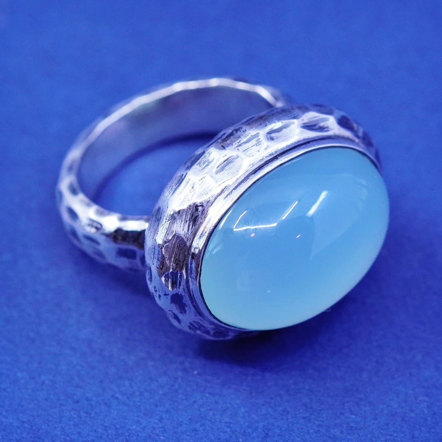 Size 6, Doug Paulus DP Sterling silver ring, India hammered 925 ring Aquamarine