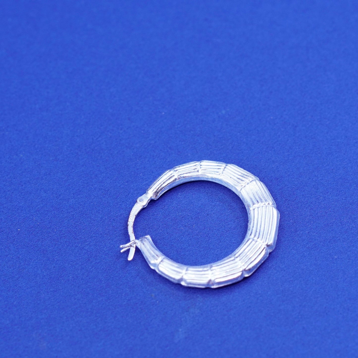 1.25”, Vintage Sterling silver handmade earrings, bamboo 925 hoops Huggie