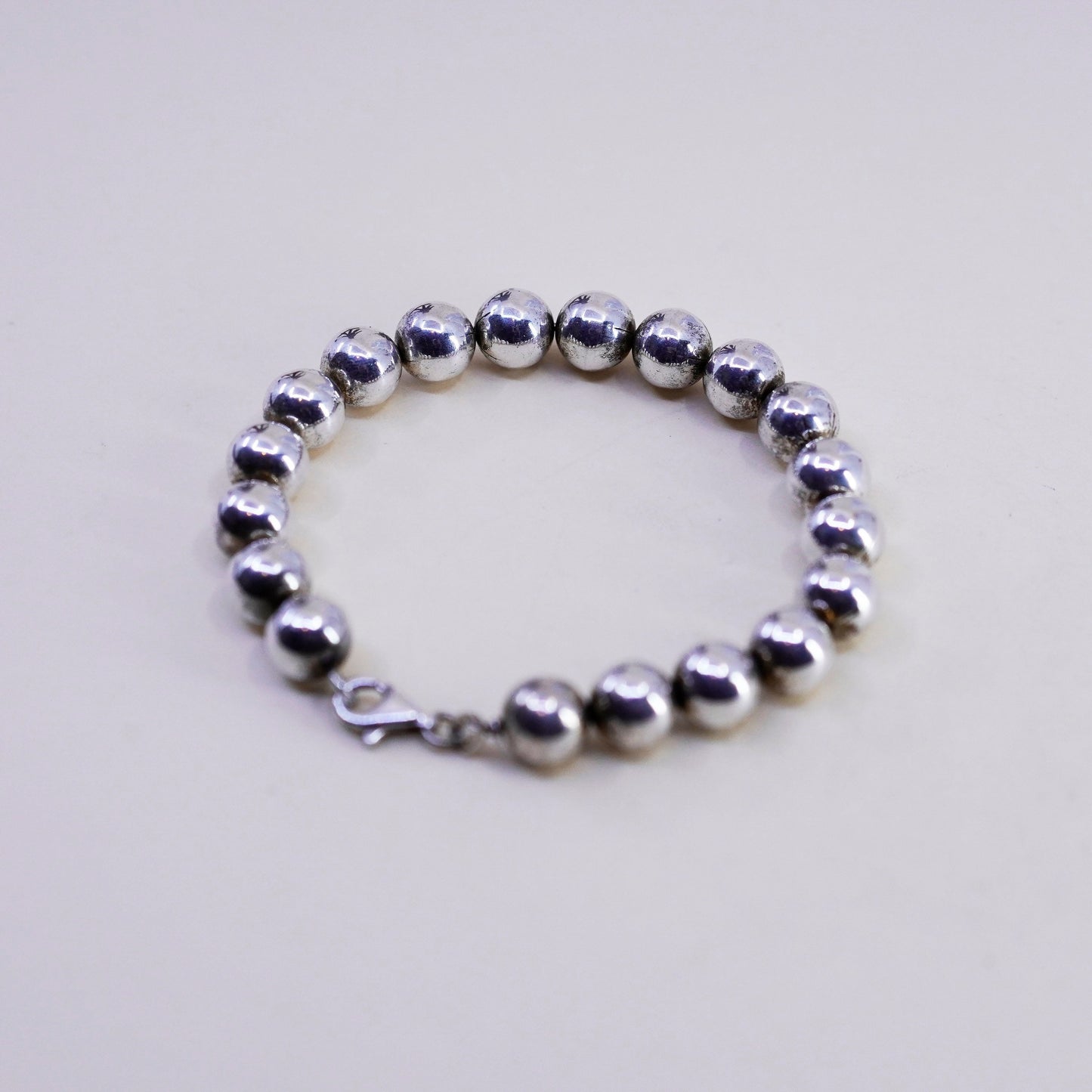 6.75” 9mm, vintage sterling silver handmade bracelet, 925 bead chain