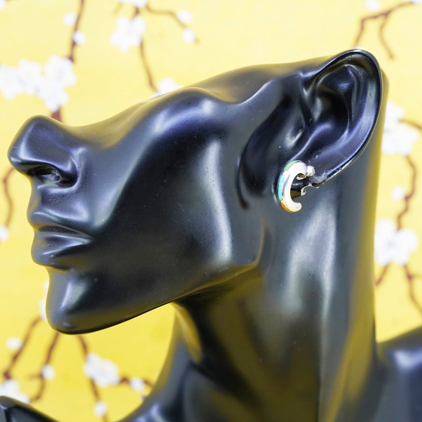 0.5”, Native American Sterling silver earrings, 925 huggie studs with turquoise