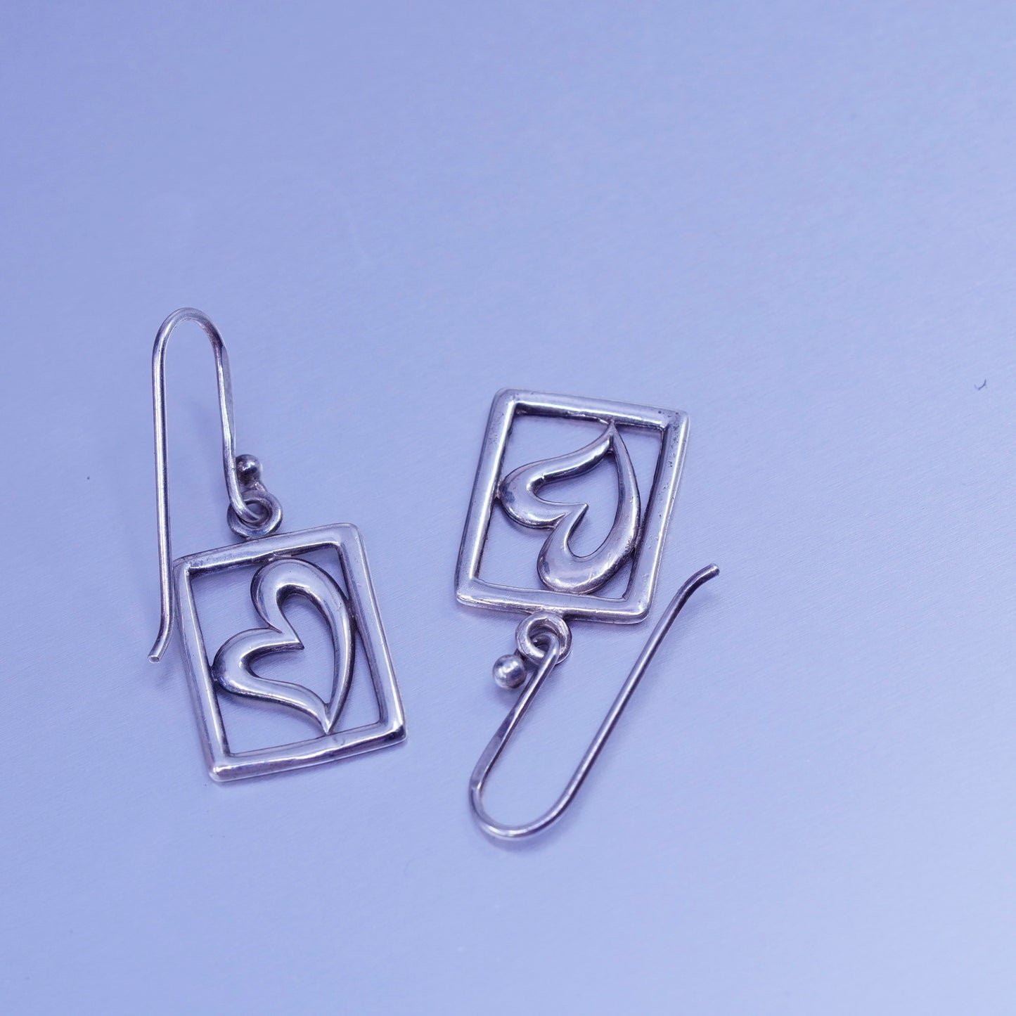 vintage Sterling silver handmade earrings, 925 hooks with square heart
