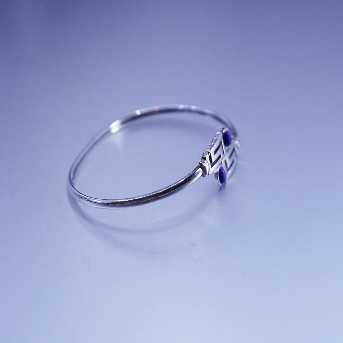 7”, Navajo Native American Sterling 925 silver bracelet, lapis Greek key cuff