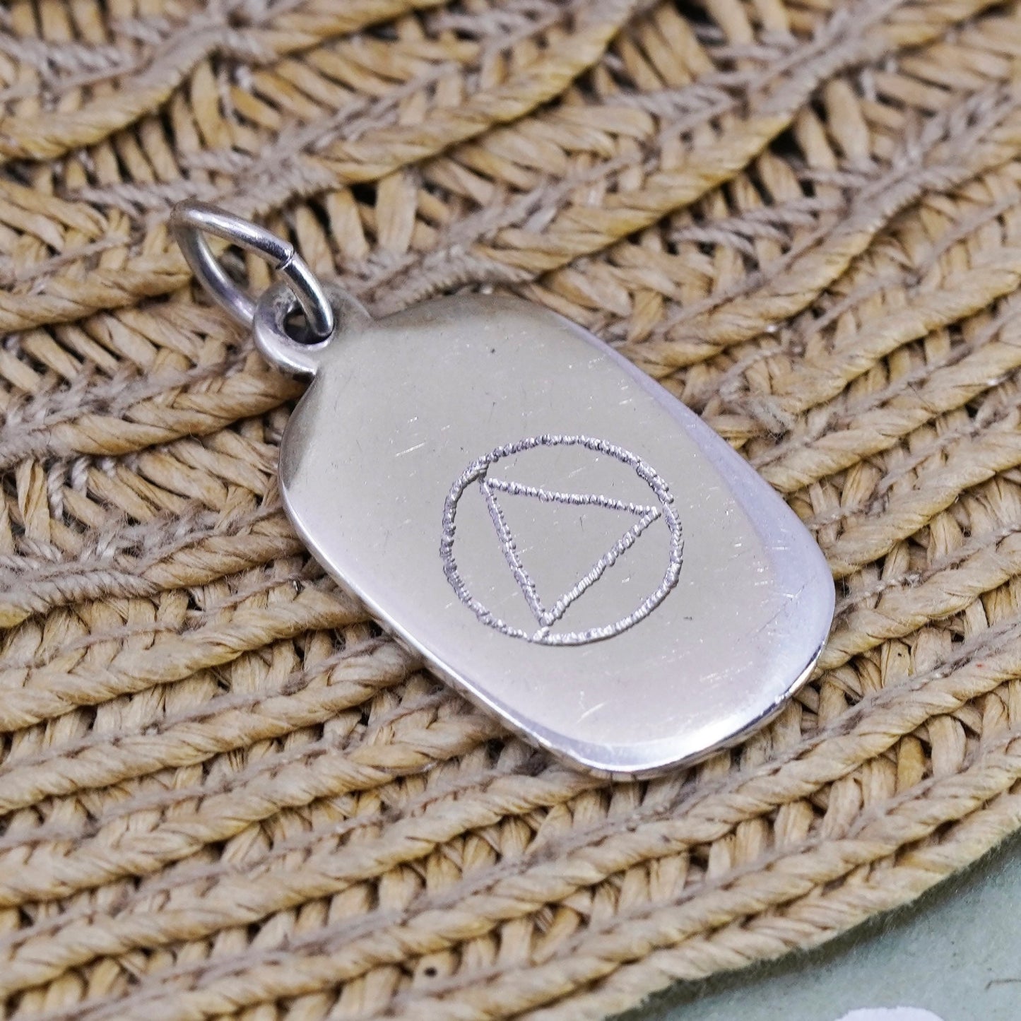 Sterling silver pendant, 925 Sobriety Circle Triangle Alcoholics Anonymous