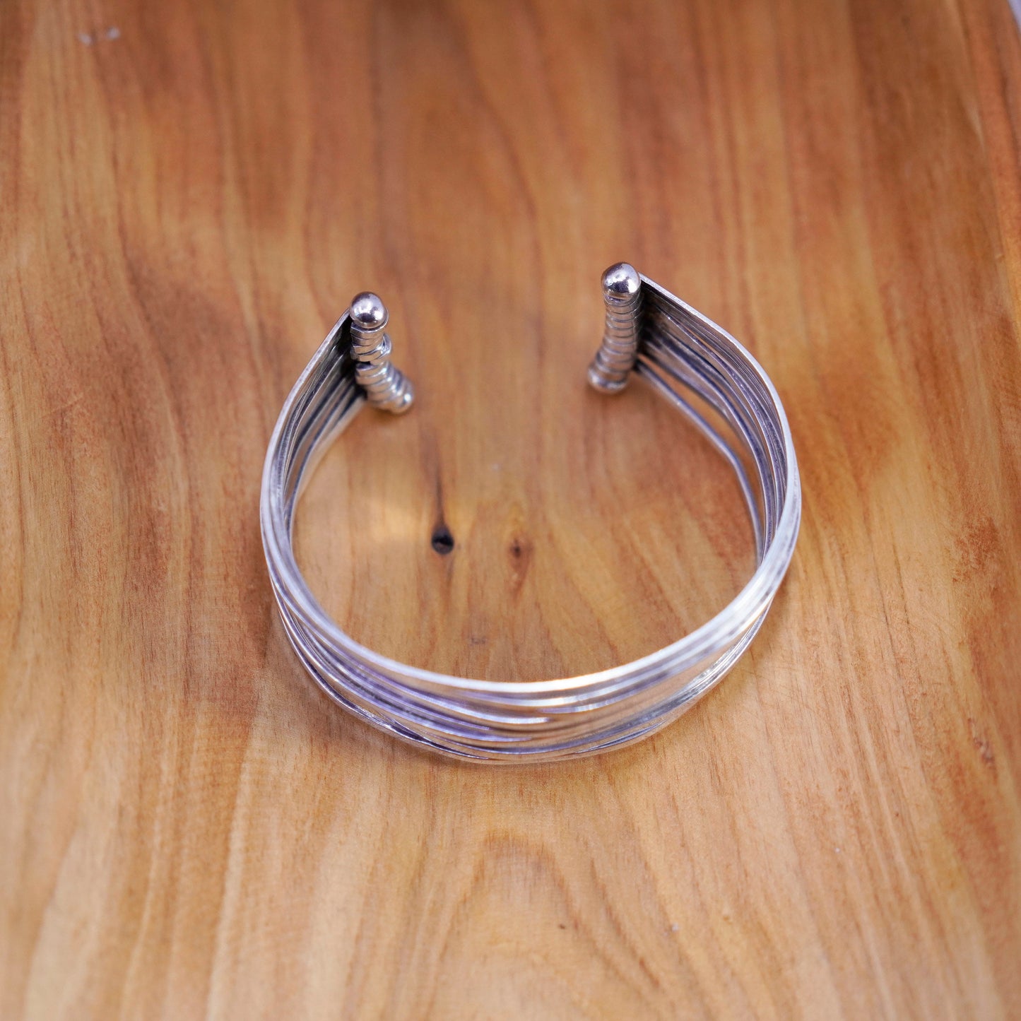 7.5”, Vintage Sterling silver handmade bracelet, multi strands 925 cuff