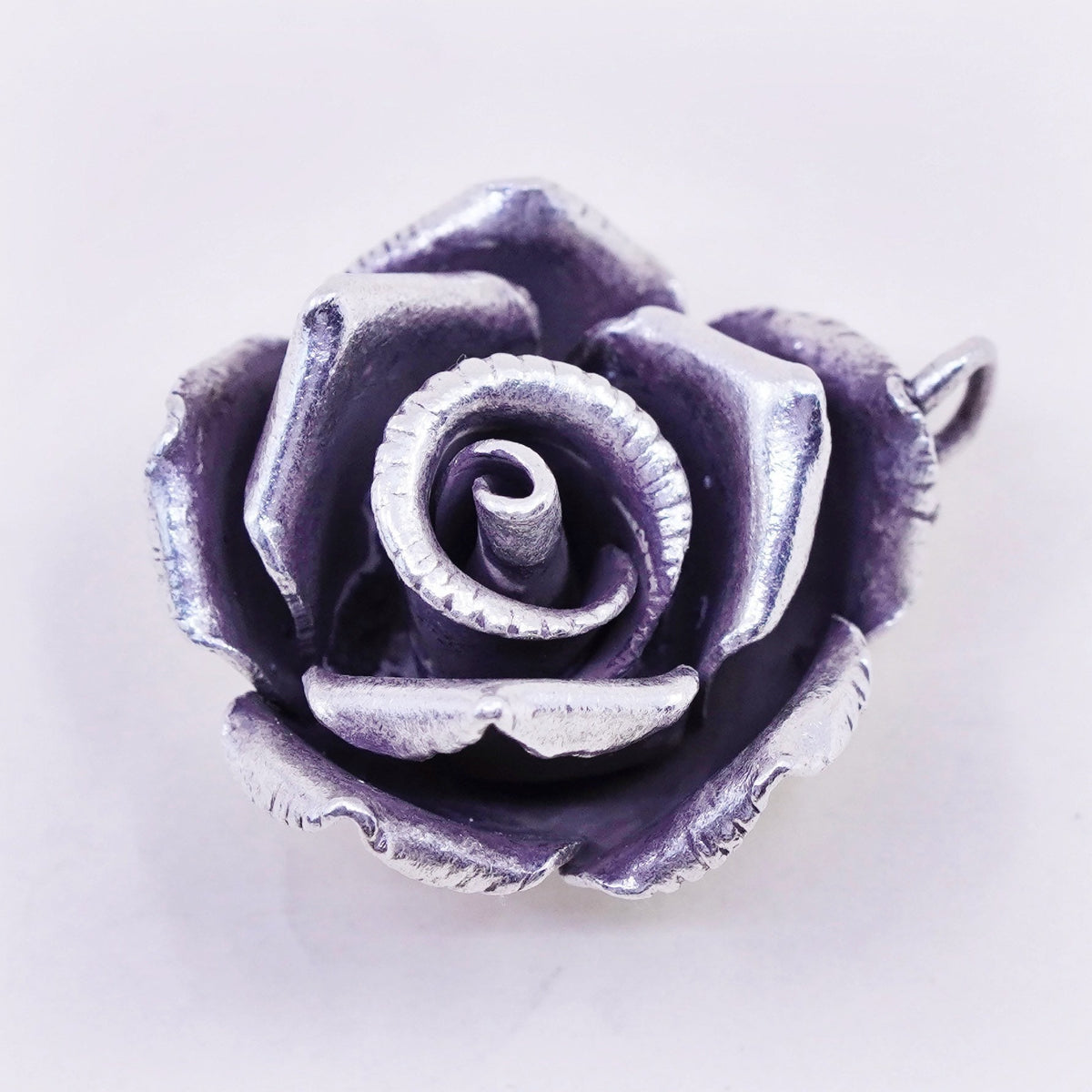 Vintage Mexico Sterling silver handmade pendant, 925 3D rose flower