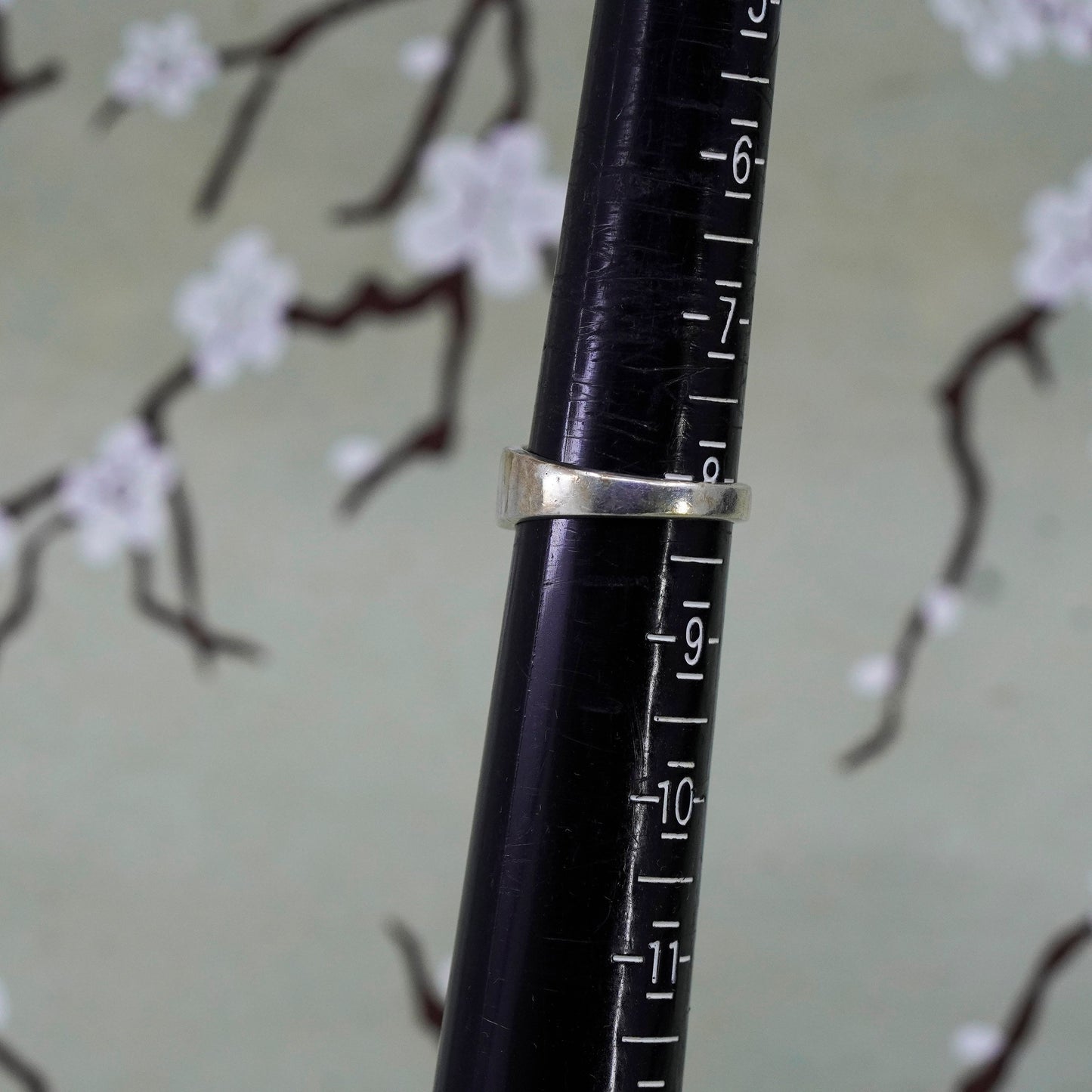 Size 8, Sterling silver handmade ring, antique 925 stackable band w/ malachite