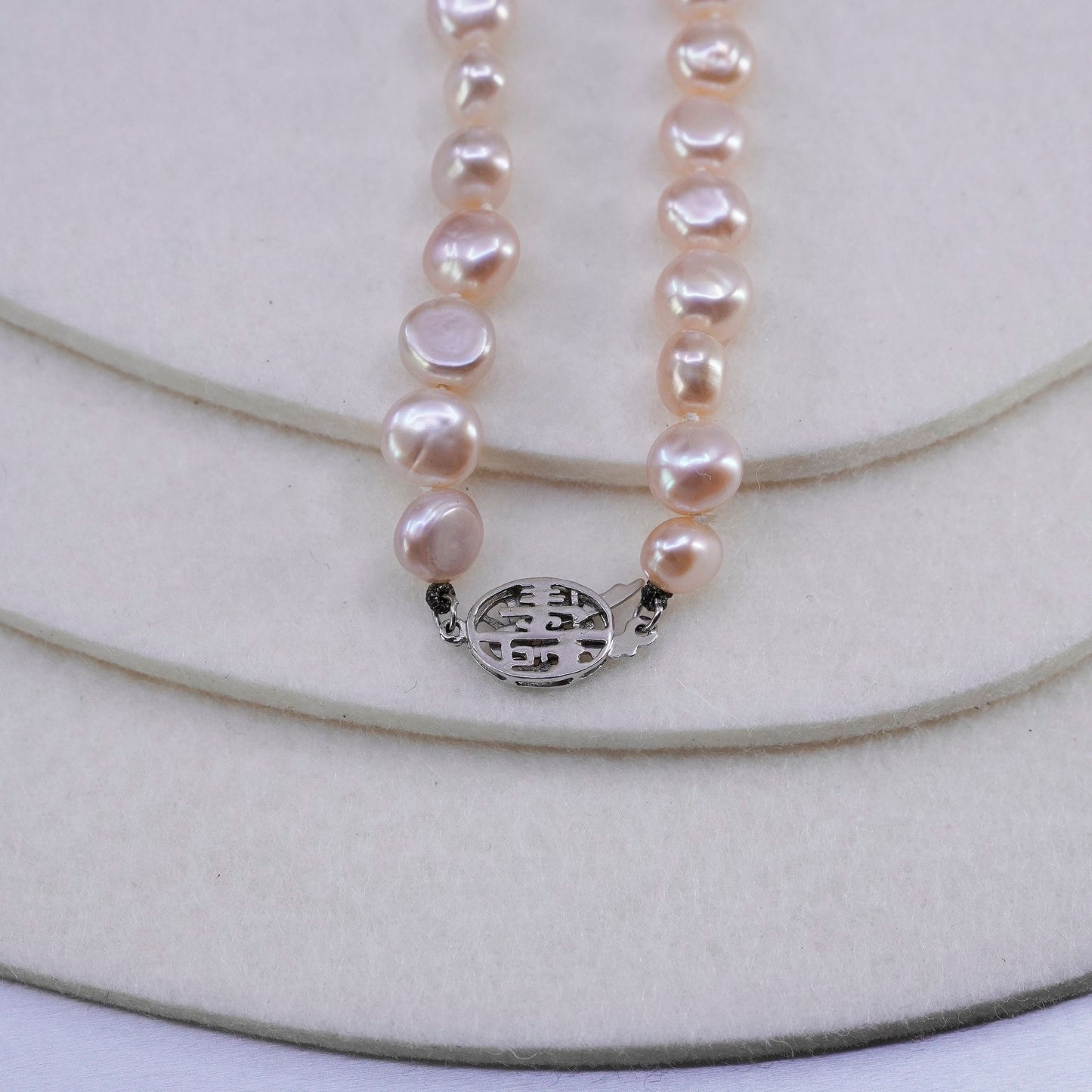20”, freshwater pearl necklace Sterling 925 silver clasp “happiness longevity