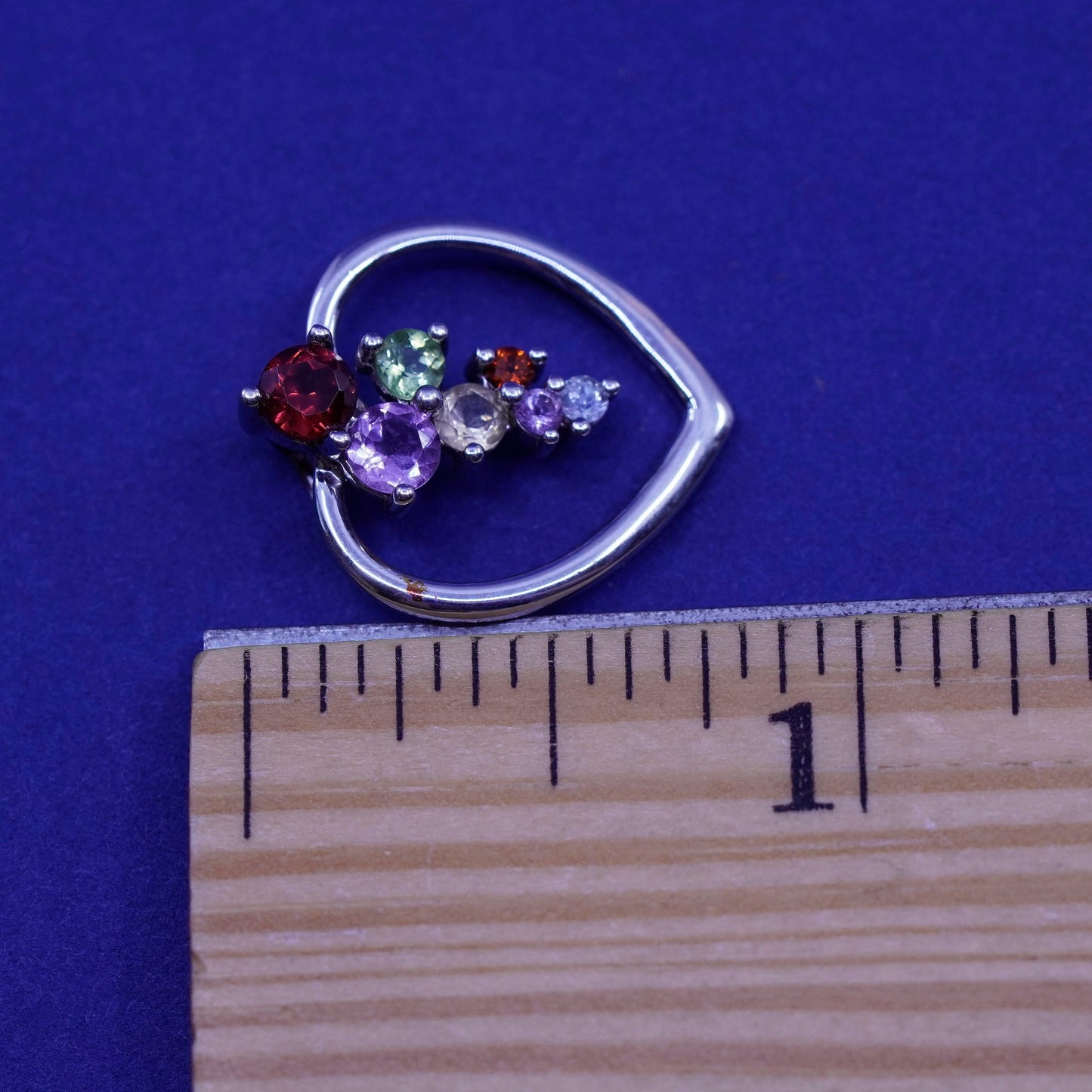 vtg Sterling 925 silver handmade heart pendant ruby citrine peridot amethyst