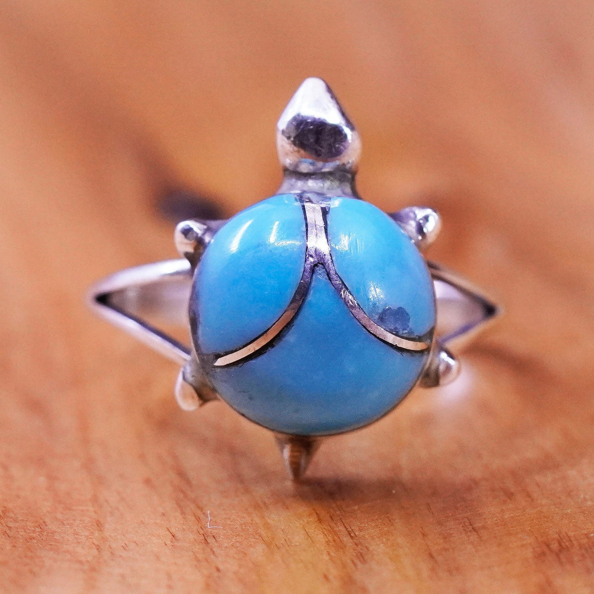 Size 6, southwestern Sterling 925 silver turtle ring turquoise, southwestern