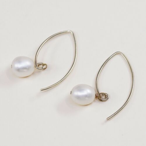 Vtg Gold STERLING SILVER earrings with Freshwater pearl dangles, Silver Tested