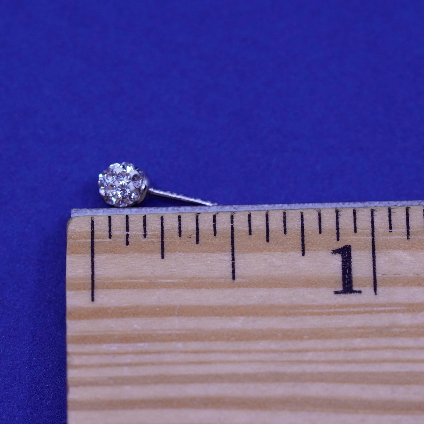 4mm, Vintage sterling silver handmade earrings, round 925 studs with cluster CZ