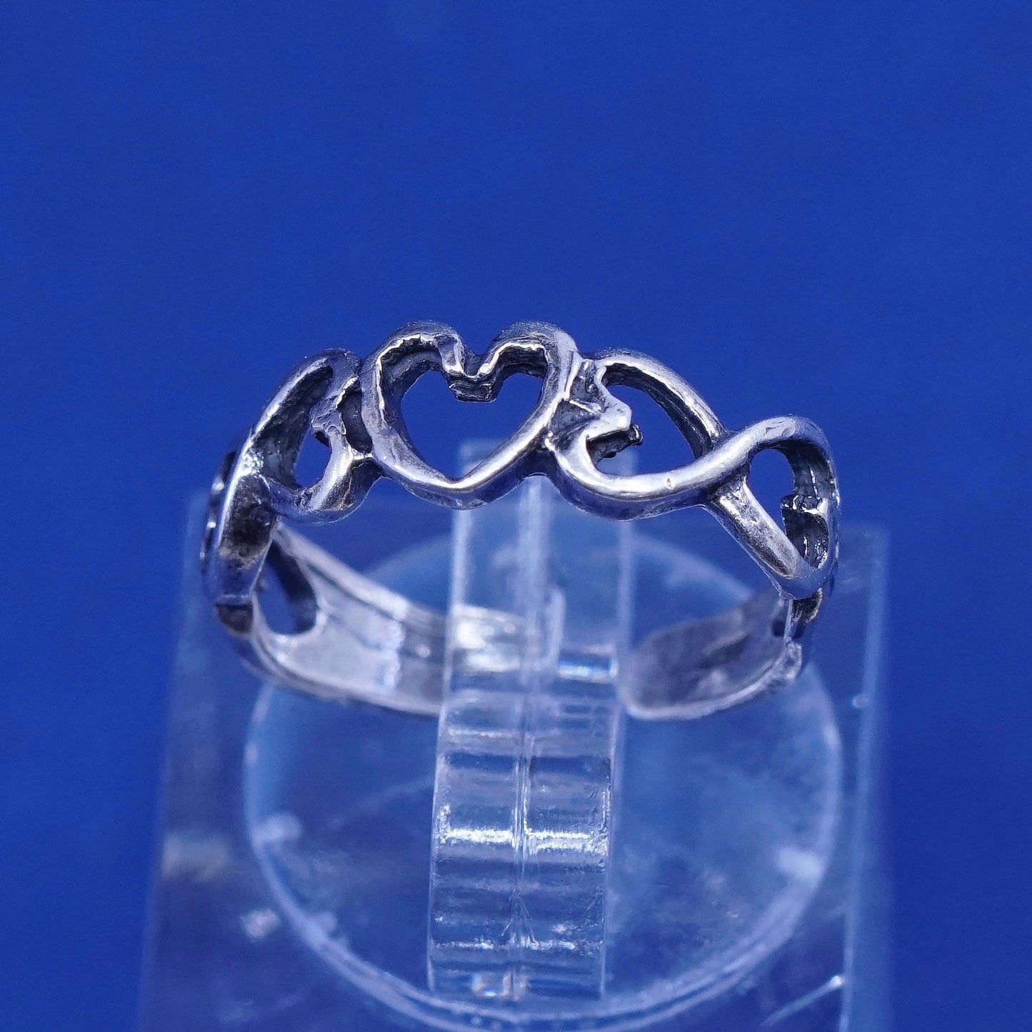 Size 2.5, vintage sterling silver handmade ring, 925 heart open band