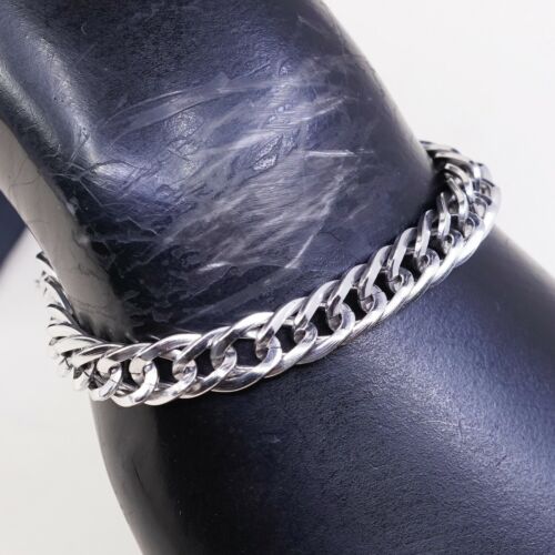 7.25”, Vtg Sterling Silver Handmade Bracelet, 925 double curb Chain