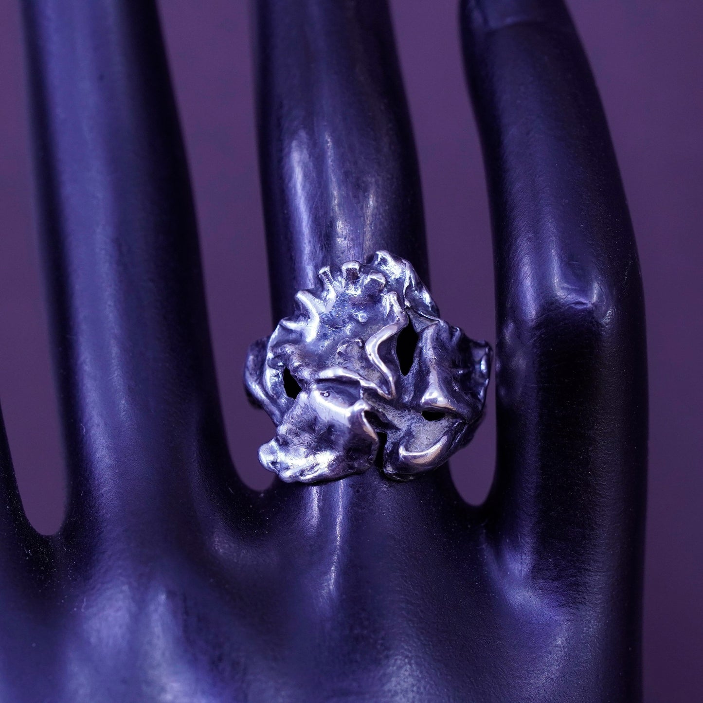 Size 6.75, Vintage Sterling 925 silver handmade flower ring, silver tested