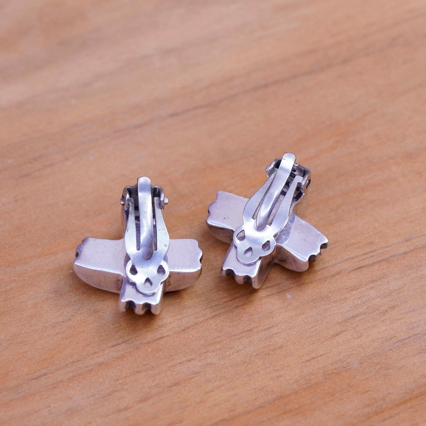 Vintage Zina Sterling silver handmade clip on earrings, 925 cross earrings