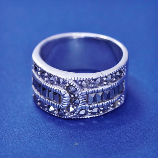 Size 7.25, vintage Sterling silver handmade ring, 925 band with marcasite