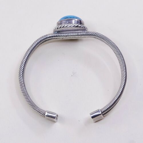 7” Vtg Mexico Handmade Round Turquoise Sterling 925 Silver Cuff Bracelet