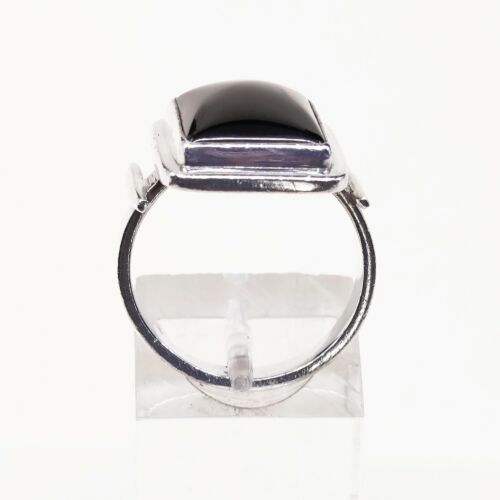 Sz 7.75, Vtg Sterling Silver Handmade Ring, 925 Silver Band W Obsidian Inlay