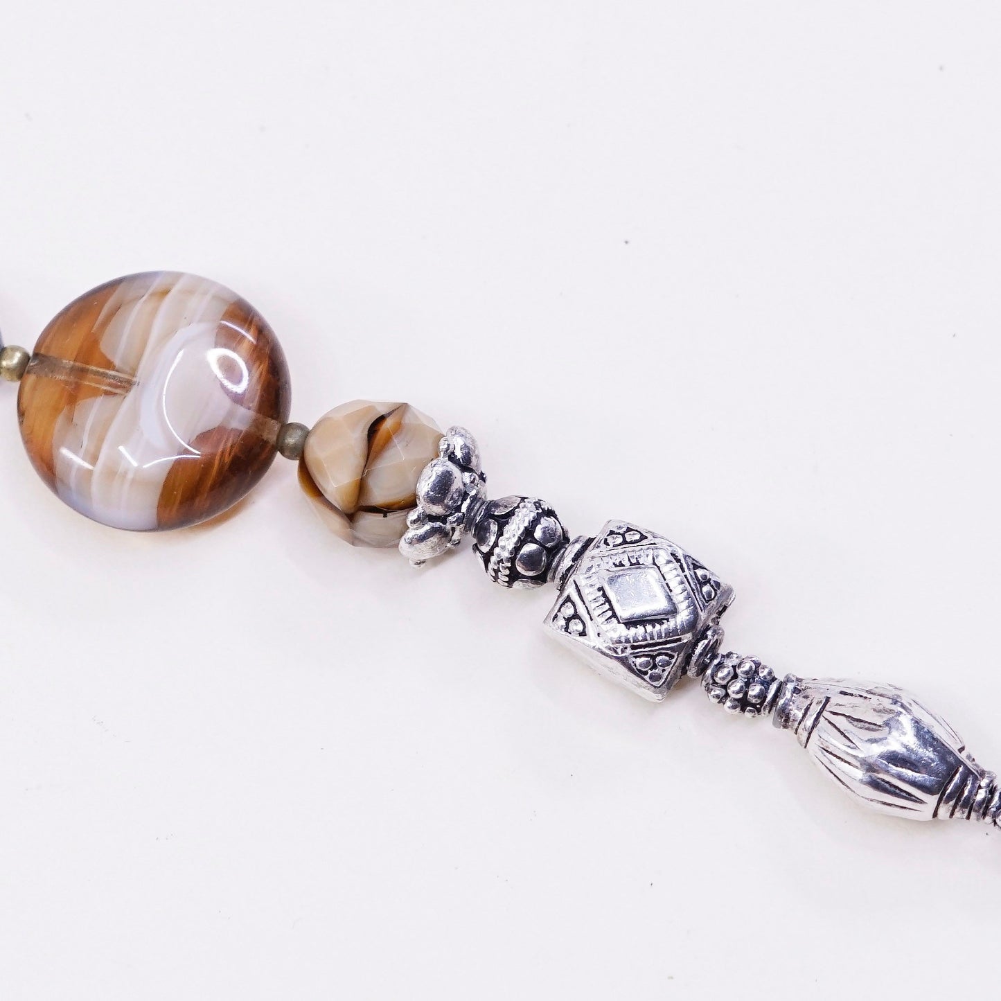 6.75”, 925 Sterling silver bar N beads bracelet with colorful artisan glass