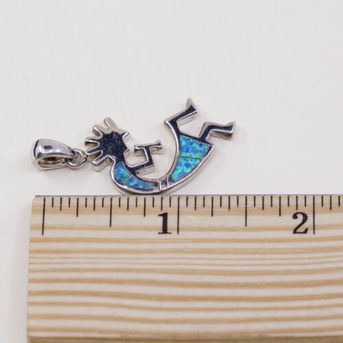 Vintage AK Sterling Silver Handmade Pendant, Navajo 925 kokopelli w/ Opal