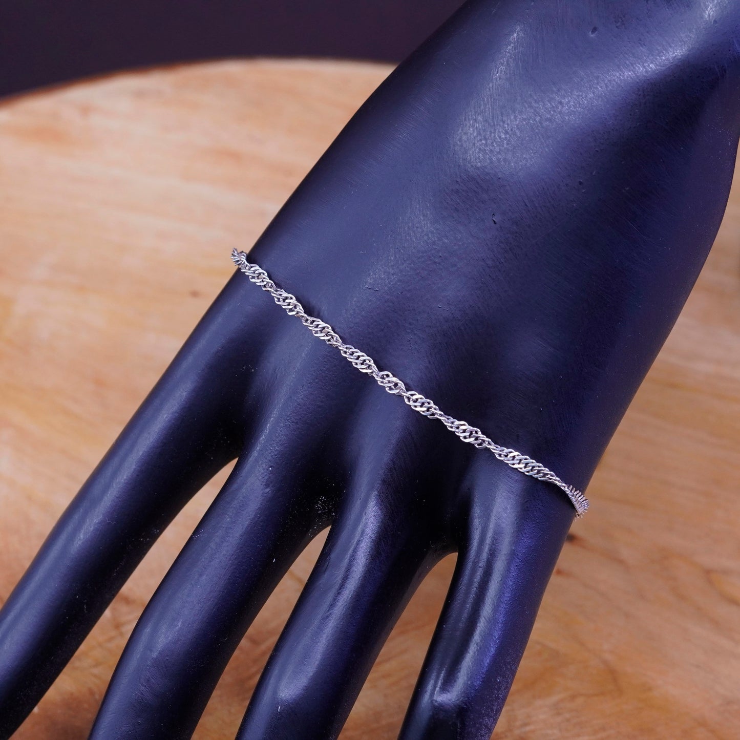 9”, 2mm, vintage Sterling silver handmade bracelet, 925 twisted curb chain