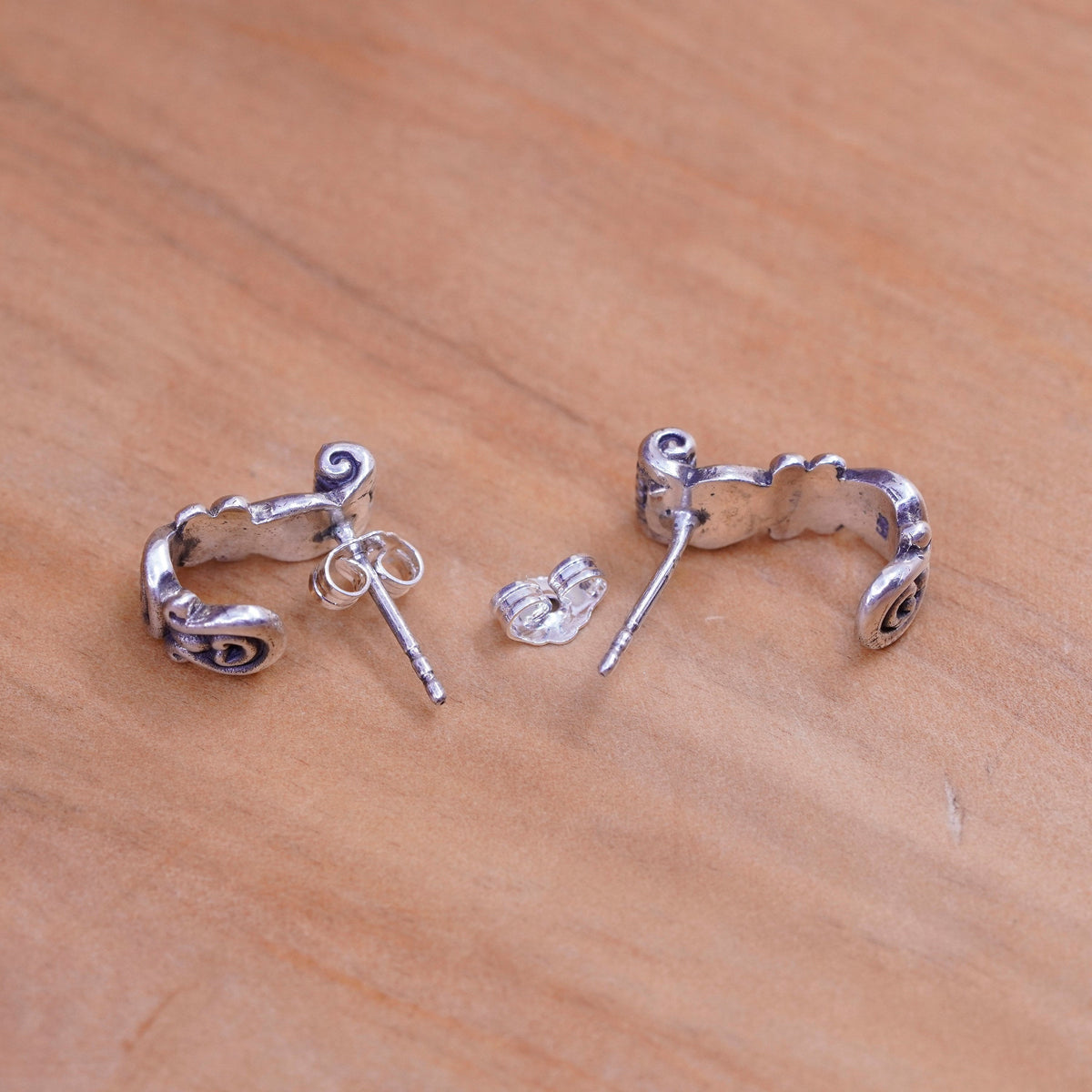 Vintage Sterling silver handmade earrings, 925 huggie, hoops studs