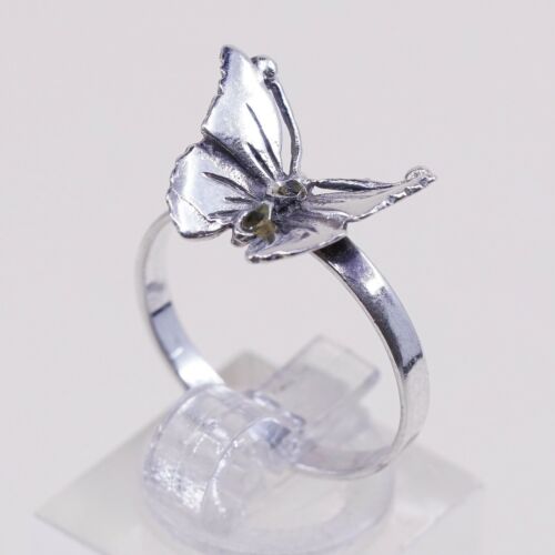 Size 8.25, Vtg Han Sterling Silver Handmade Ring, 925 Butterfly Band