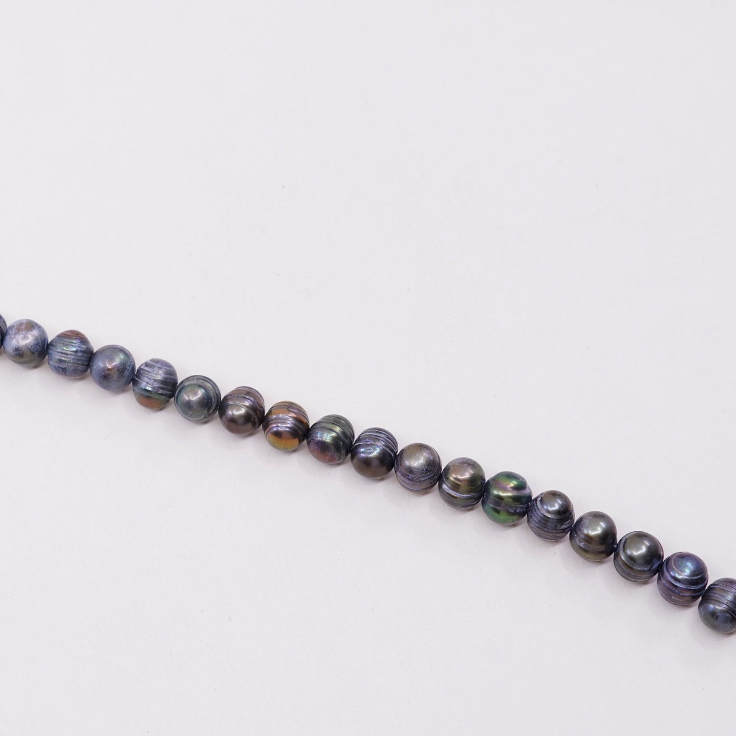 7”, Vintage handmade bracelet, black pearl beads with 925 sterling silver clasp